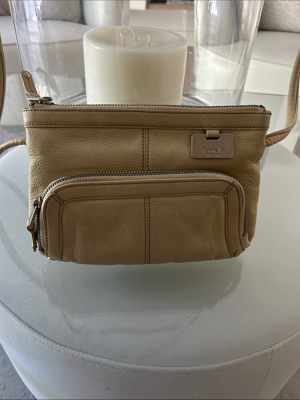 Tignanello Light beige Pebbled Leather purse leather